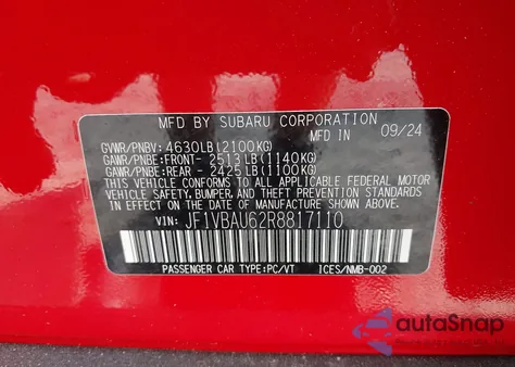 2024 Subaru Wrx Gt z USA, uszkodzony, nr VIN JF1VBAU62R8817110